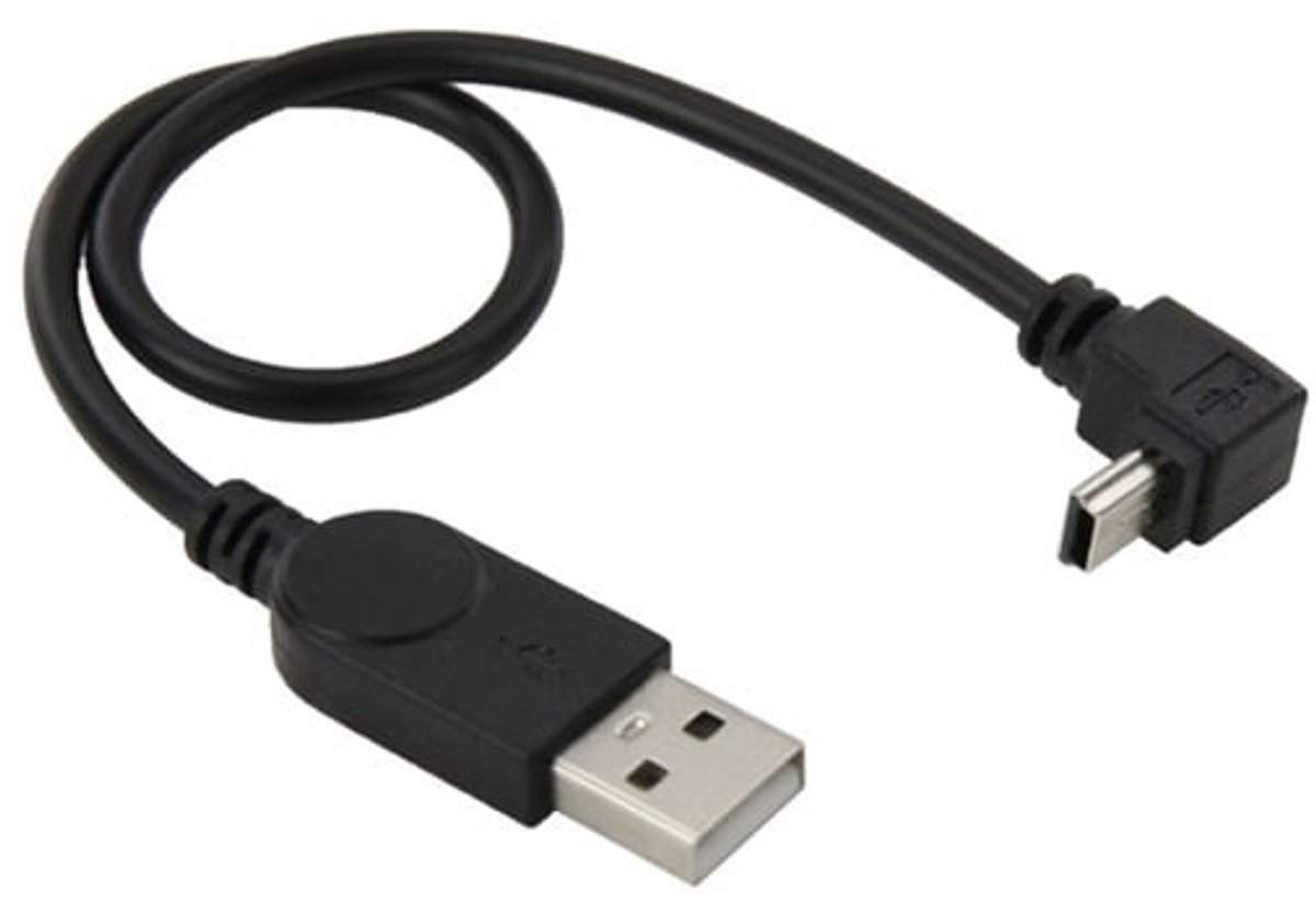 OneOne 0,28m Mini USB kabel. Haakse laadkabel naar beneden. USB naar Mini USB oplaadkabel snoer past op Garmin Nuvi 57LM, 57LMT, 58LM, 58LMT, 600, 610, 610T, 650, 66LMT, 660, 660FM, 67LM, 67LMT, 670, 68LM, 68LMT, 680