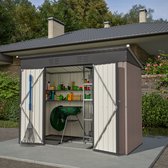 Abri de jardin métallique Pugsdrly 8x4 1,2 m avec fondation métallique (sans plancher), résistant aux intempéries, pour une utilisation extérieure (jardin, terrasse), marron