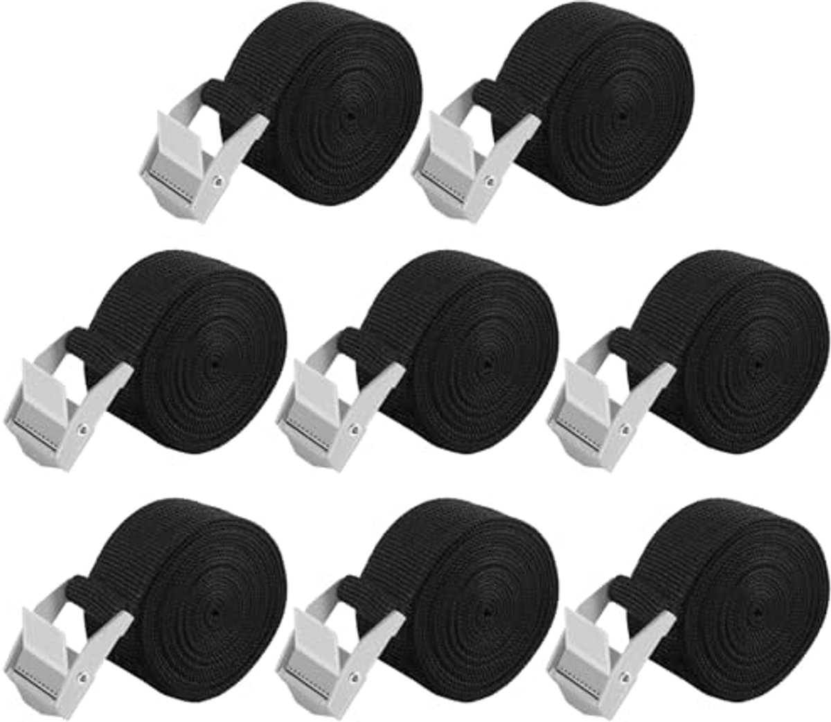 Korte Zwarte Polyester Spanbanden - Verstelbare Sjorbanden met Zinklegeringsclips - Set van 8 Stuks