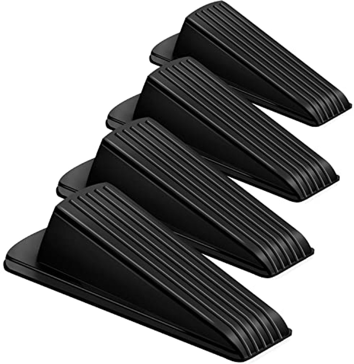 Klassieke rubberen deurstopper wig - 4 stuks - zwart