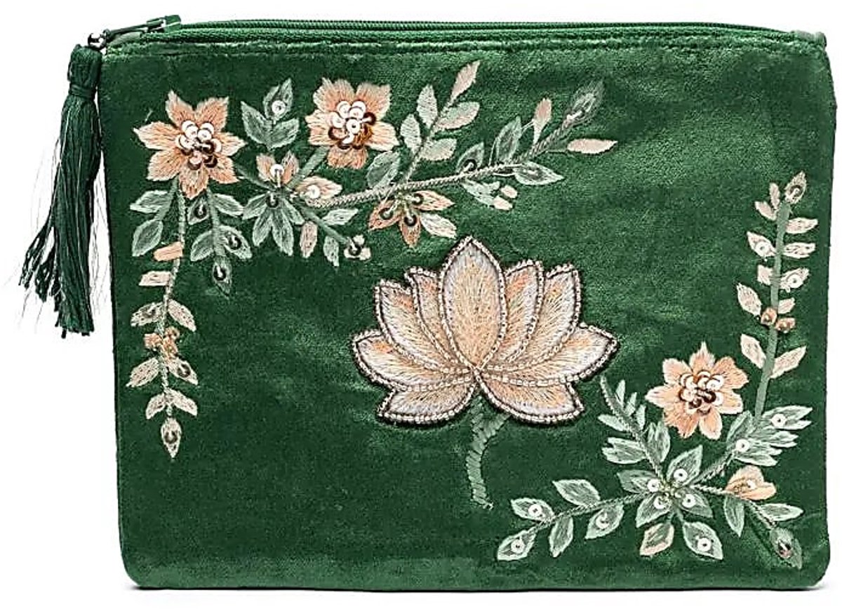 Etui fluweel groen met lotus – 20 cm x 15 cm
