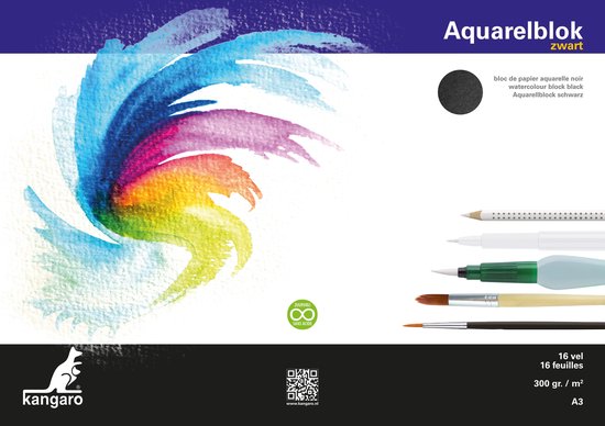 Kangaro aquarelpapier – A3 – 300 grams – 16 vel – zwart – zuurvrij – K-5313