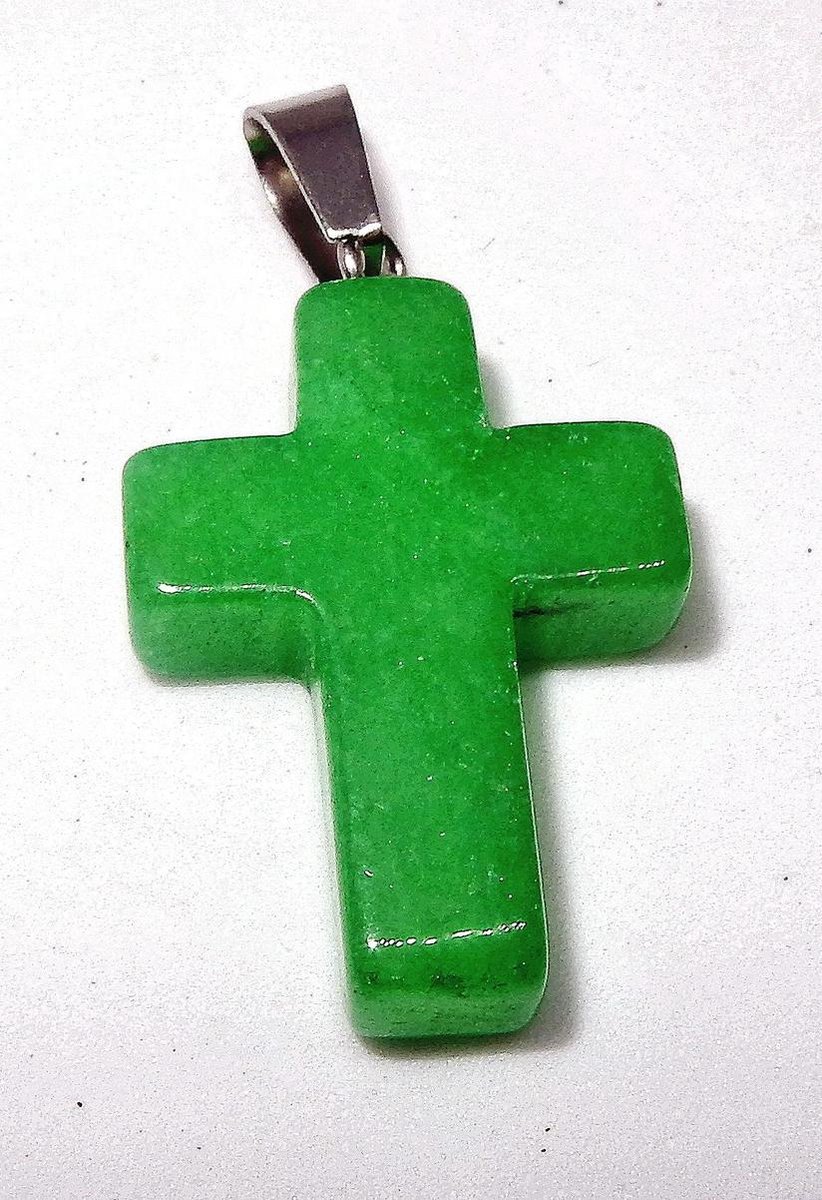 Groen Agaat (gekleurd) Kruis Hanger aan ketting