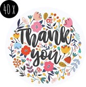 40x Sticker | THANK YOU | bloemen | 25 mm