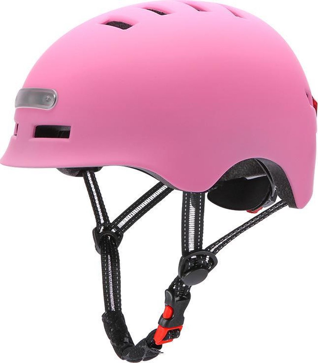 Fietshelm met ingebouwde voor- en achterlicht|LED licht |SMART helm|, fiets, step| Maat = M | Kleur = roze| Oplaadbaar!