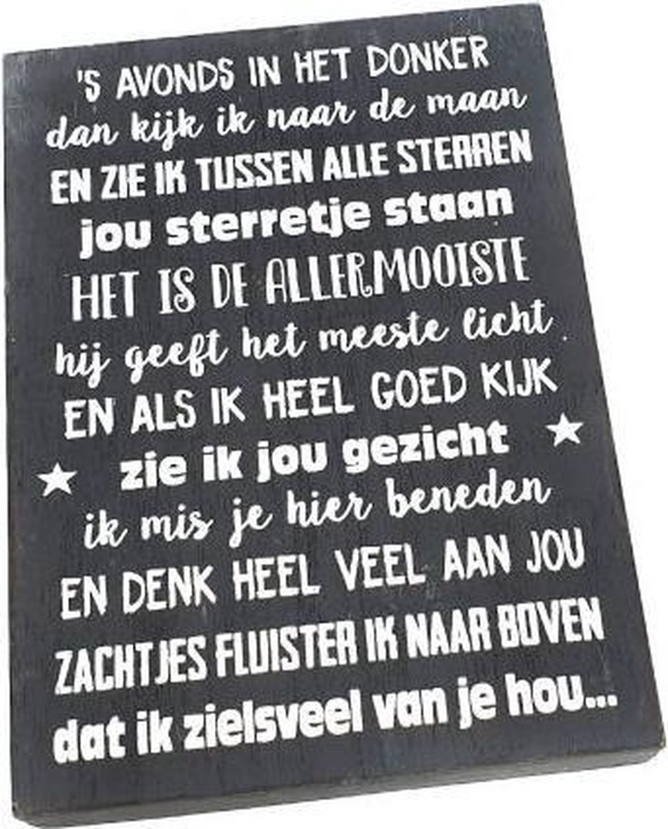 Tekstblok 's avonds in het donker, jouw sterretje staan - 18x25cm