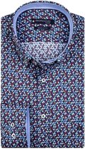 Giordano Heren Overhemd Blauw Rode Cirkel Print Satijn Regular Fit - XL