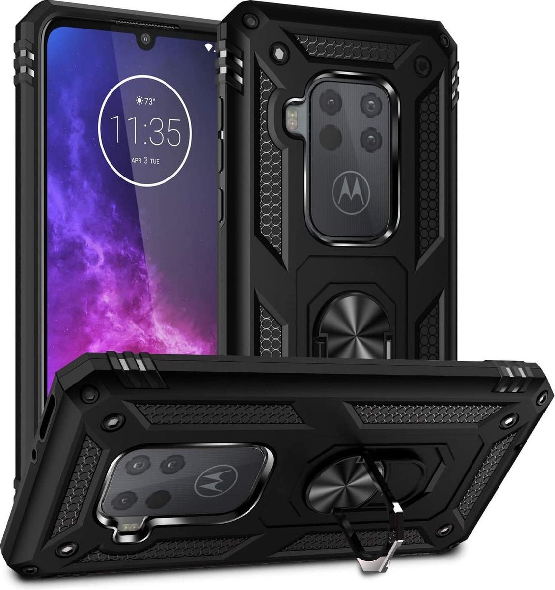 Motorola One Zoom Backcover - Zwart - TPU - Magnetisch voor autohouder - Ring