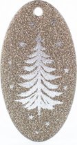Kerst / Feestdagen - Cadeaulabel Kerstboom met Glitters (Zilver - 16 stuks)