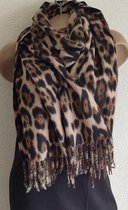 Dames warme sjaal lang met panterprint bruin/zwart