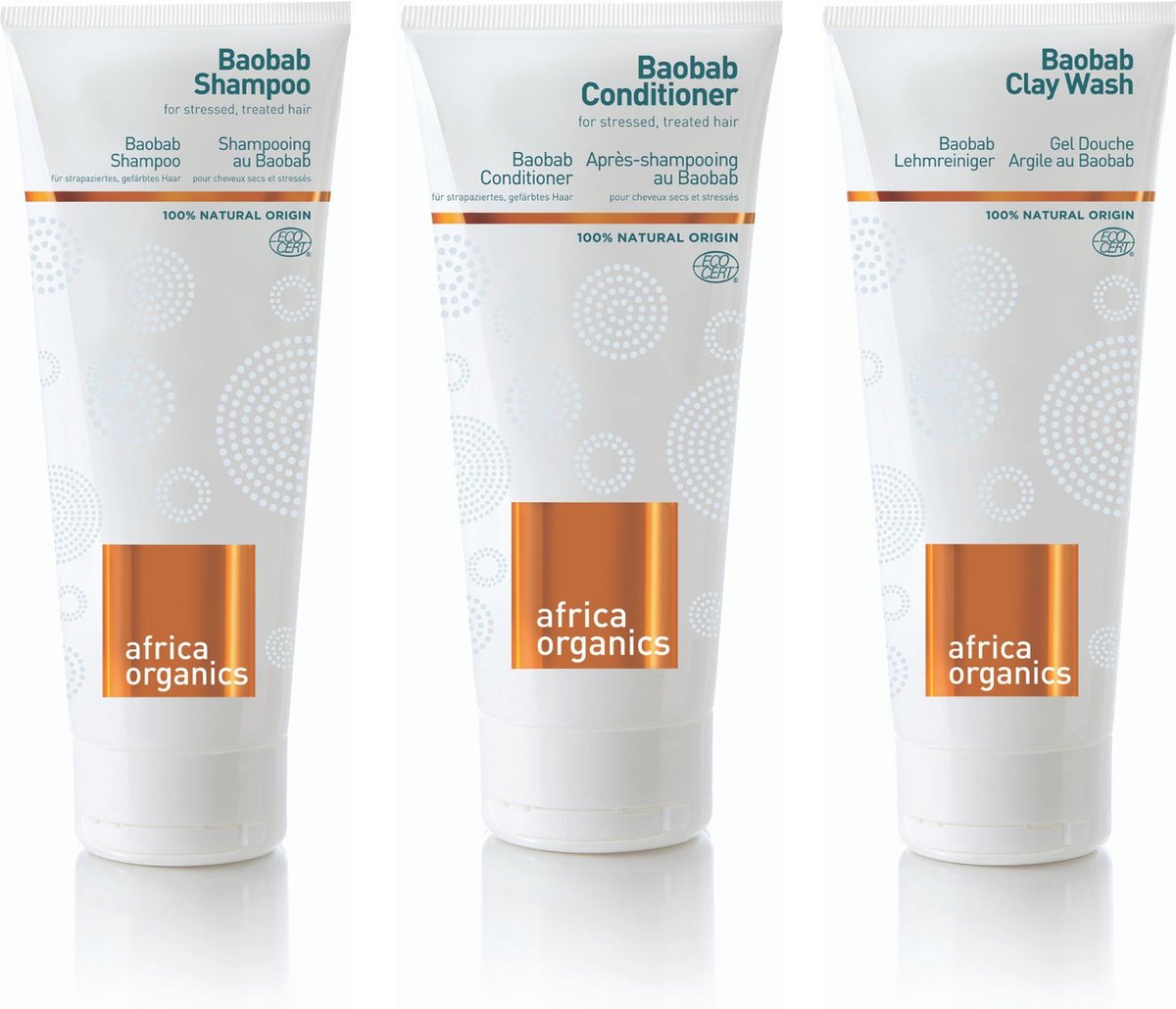 Africa Organics Baobab Shampoo (210 ml) & Baobab Conditioner (200 ml) & Baobab Clay Wash (210 ml) - 3-pack