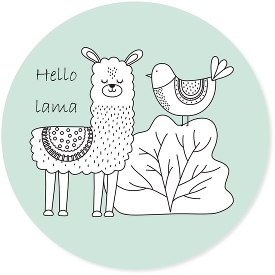 Grote ronde muursticker alpaca mintgroen | Hello Lama | Scandinavische stijl |  voor babykamer, kinderkamer, meisjeskamer | wanddecoratie accessoires | cirkel afm. 80 x 80 cm