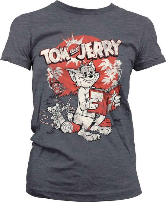 Tom And Jerry Dames Tshirt -M- Vintage Comic Grijs