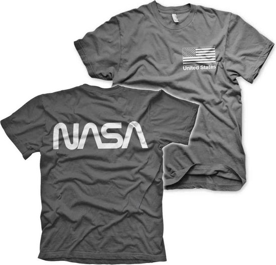 NASA Heren Tshirt -2XL- Black Flag Grijs