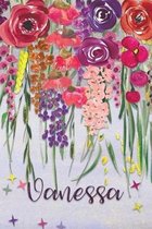 Vanessa: Personalized Lined Journal - Colorful Floral Waterfall (Customized Name Gifts)