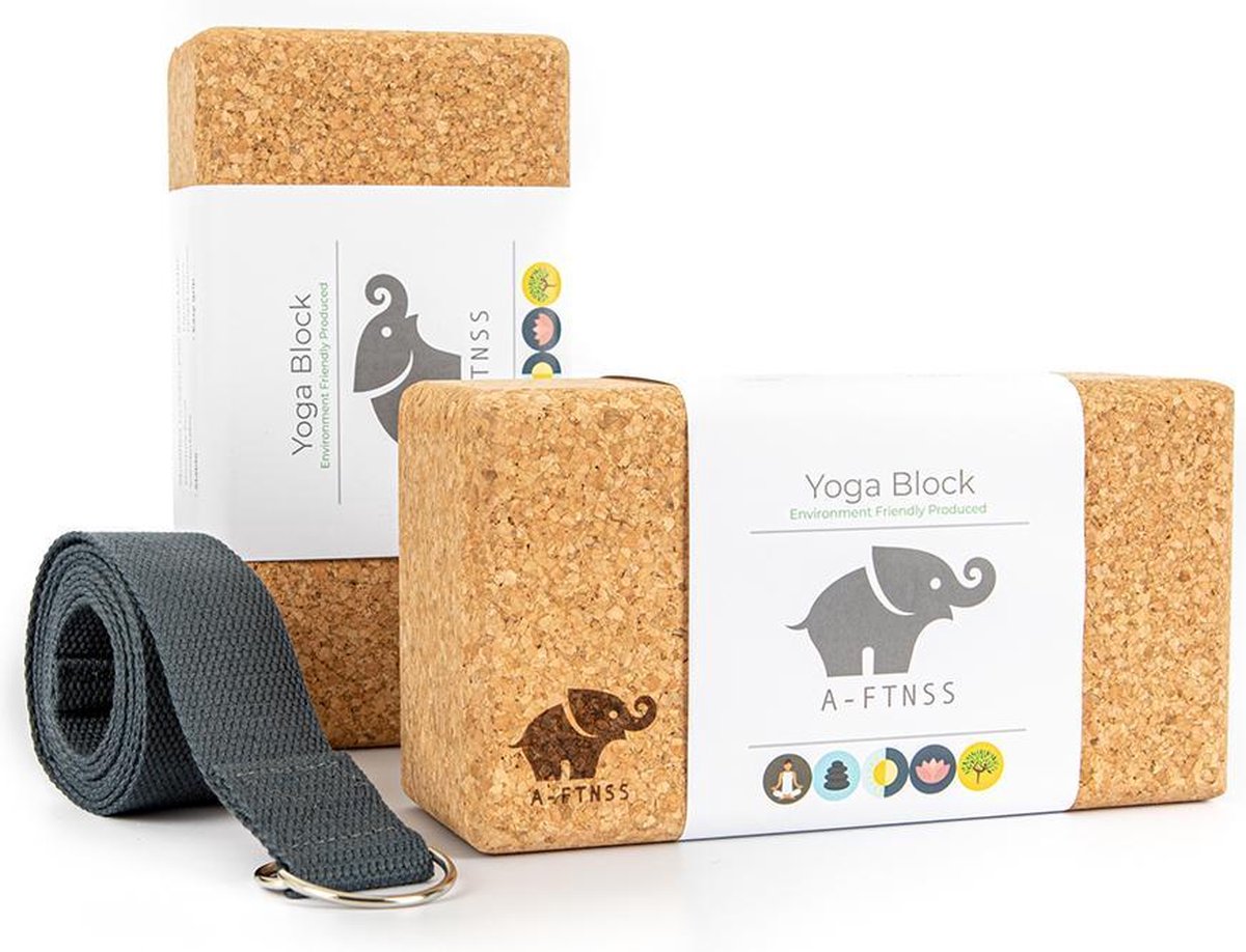 A-FTNSS Yoga Blokken Set Kurk 100% Portugees kurk 2 Kurk Yoga Blokken (22.7x12x7.5 cm) + Gratis