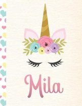 Mila: Personalized Unicorn Sketchbook For Girls With Pink Name - 8.5x11 110 Pages. Doodle, Sketch, Create!