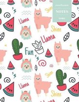 Cornell System Notes 110 Pages: Cactus Notebook for Professionals and Students, Teachers and Writers - Succulent Llama Pattern