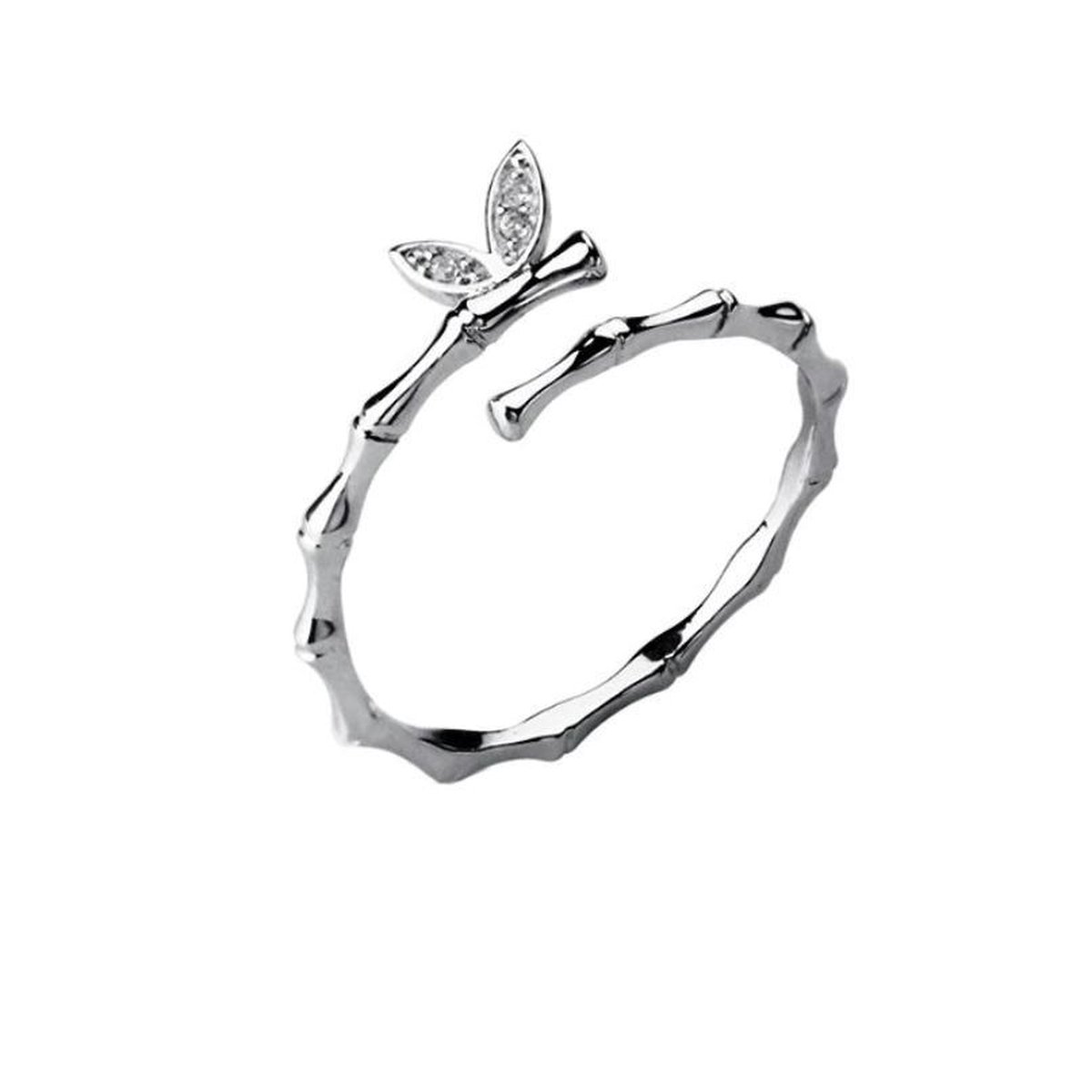 Geshe-Dames zilveren open ring vlinder met zirkonia-zilver 925-one size-zilverkleurige-verstelbaar