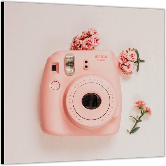 Kietelen storm Conceit Dibond –Roze Polaroid Camera met Bloemetjes– 50x50 Foto op Aluminium (Met  ophang) | bol.com