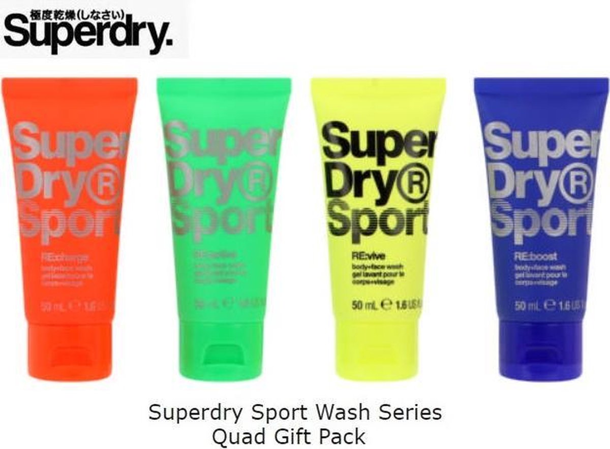 Superdry - body+face wash - Wasgel - quad pack - Gift Set - Cadeau set - 4  x 50 ml - ... | bol.com
