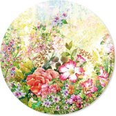 Grote ronde muursticker bloemen tuin | voor woonkamer en slaapkamer | wanddecoratie accessoires | cirkel afm. 80 x 80 cm