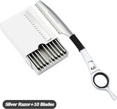Styling razor, Wit Zilver | Inclusief 10 kartel mesjes | Kappersmes | Nekmesjes kapper | Neck knife | Nekmes kapper | Nekmesje | Nekmes kapper met mesjes | Nekmes | Kapper | Uitdun