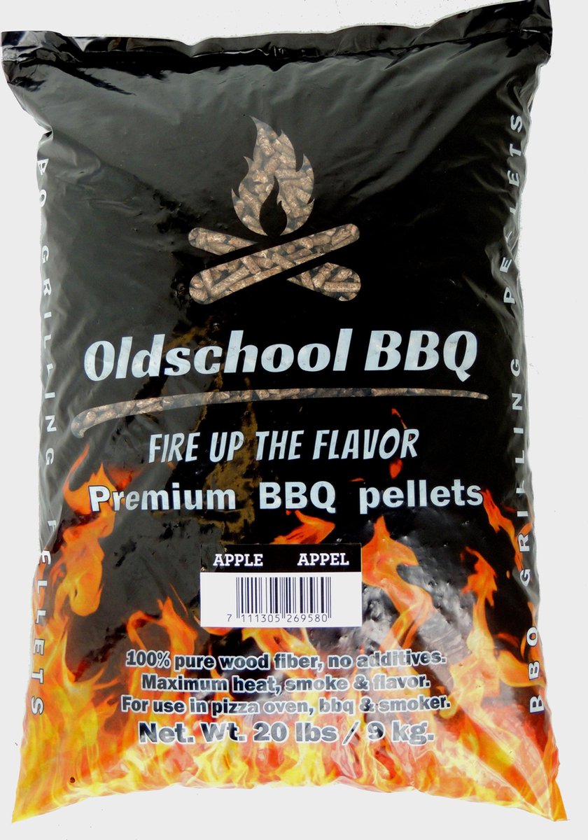 OldschoolBBQ Premium Barbecue pellets Apple - Appel 9 kg BBQpellets - houtpellets - grillpellets geschikt voor pizza oven, pellet bbq, grill en smoker - OldschoolBBQ
