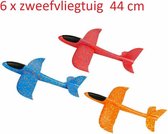 6 XL Foam EPP Vliegtuigjes 44 cm groot - 2 x Blauw, 2 x Rood, 2 x Oranje- meisjes en jongens - Bouwpakket Vliegtuig - Zweefvliegen - Vliegers - Uitdeelcadeautjes voor kinderen dire