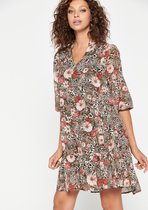 LOLALIZA Mini jurk met bloemen en luipaardprint - Beige - Maat 38