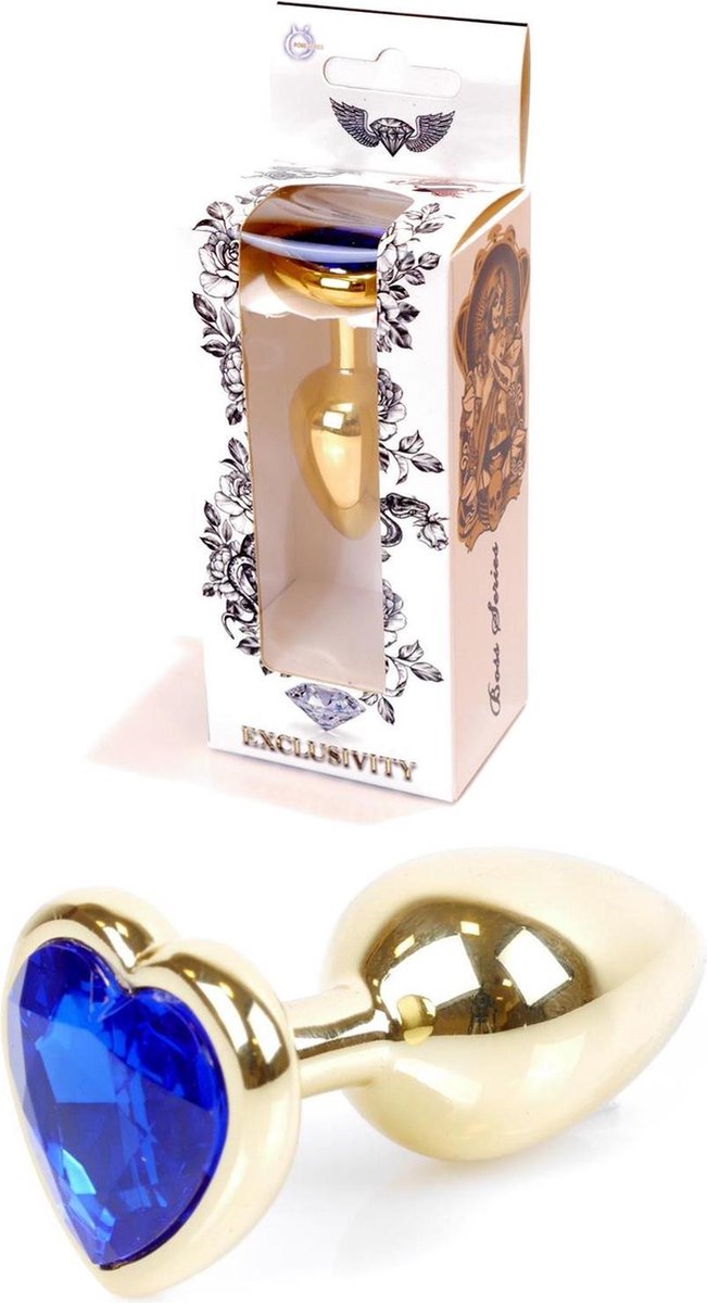 Goedkoopste Bossoftoys - Plug - Goud - anaal - Hartje - Donker blauw - 64-00041 - gave cadeaubox