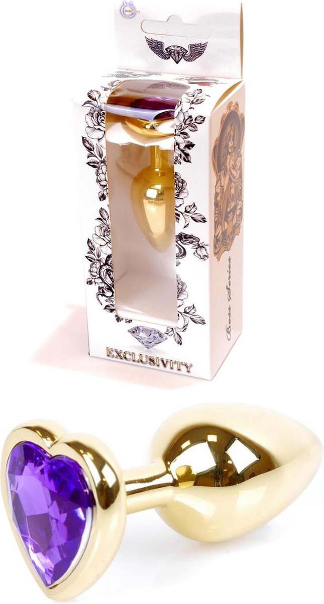 Goedkoopste Bossoftoys - Plug - Goud - anaal - Hartje - Paars - 64-00043 - gave cadeaubox