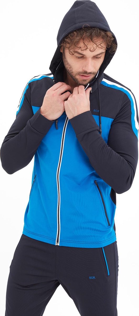 SCR. Moro - Winter Trainingsjack Heren - Hoodie met Rits - Met afneembare capuchon - Blauw - Maat XXL