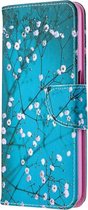 Blauw roze bloemen agenda book case hoesje Oppo A52 / A72