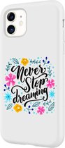 Apple Iphone 11 siliconen bescherm hoesje - Wit - Never stop dreaming - Gekleurde bloemen