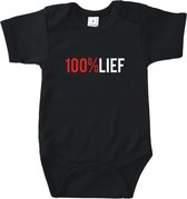 Rompertjes baby met tekst - 100% lief - Romper zwart - Maat 74/80