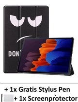 Smart Cover Book Case Hoes Geschikt Voor Samsung Galaxy Tab S7+ Plus 12.4 Inch - Tri-Fold Multi-Stand Flip Sleeve - Front & Back Beschermhoes Met Screen Protector & Stylus Pen - Do