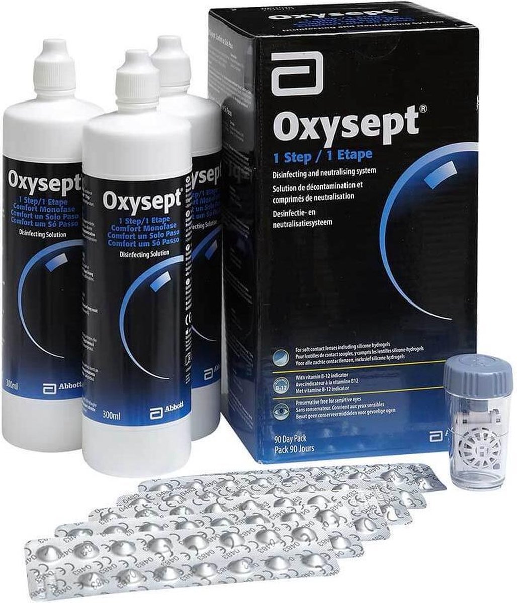 Oxysept 1 Step - 3x 300ml + 90 tabl + 1 lenshouder] - lenzenvloeistof