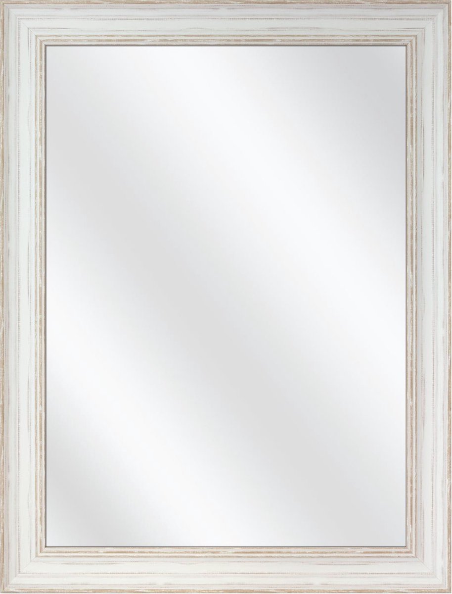 Spiegel met Kunststof Lijst - Oud Wit - 31 x 31 cm - Sierlijk