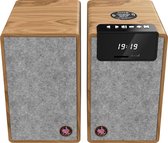 Avlove AVL2 - Hifi Stereo Speaker Set / Luidsprekers - Bluetooth, USB en AUX - Draadloos Opladen Bamboe/Grijs