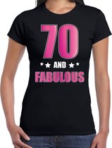 70 and fabulous verjaardag cadeau t-shirt / shirt - zwart met roze en witte letters - voor dames - 70ste verjaardag kado shirt / outfit S