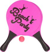 Roze beachball set buitenspeelgoed - Houten beachballset - Rackets/batjes en bal - Tennis ballenspel