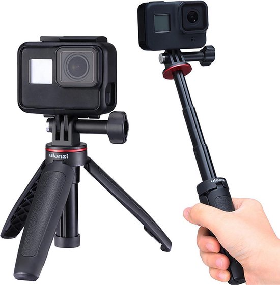 Ulanzi MT-09 GoPro vlog-statief, handgreep & selfie stick - Tot 25 cm uitschuifbaar - Voor alle GoPro-modellen - Zwart/Rood