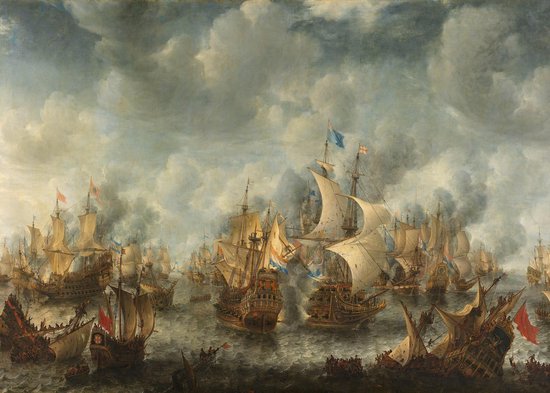 Affiche Bataille de Ter Heijde - Peint par Jan Abrahamsz van Beerstraten - Couleur - Rijksmuseum - Grand 50x70 - Peinture/ Classique/ Histoire