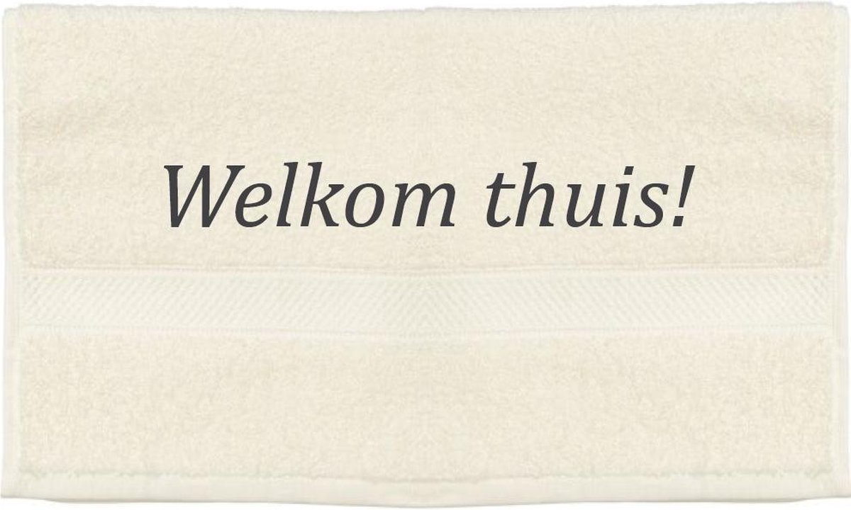 Handdoek - Welkom Thuis - 100x50cm - Creme