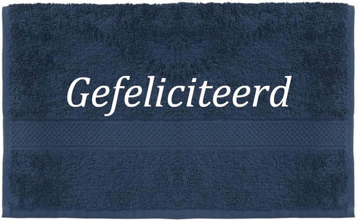 Handdoek - Gefeliciteerd - 100x50cm - Donker blauw