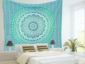 Sankalpa® Biologisch katoen XL Mandala wandkleed "Sea Breeze" 225 x 200 m – Bedsprei – Strandlaken - Picknickkleed - turquoise blauw groen