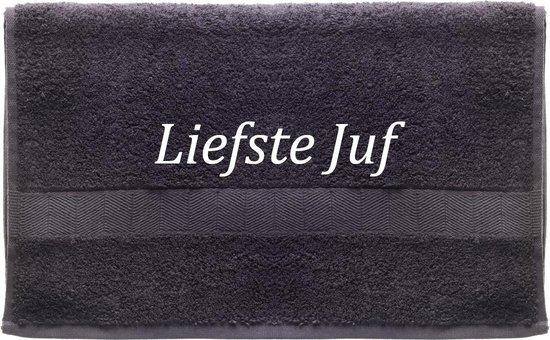 Handdoek - Liefste Juf - 100x50cm - Grijs