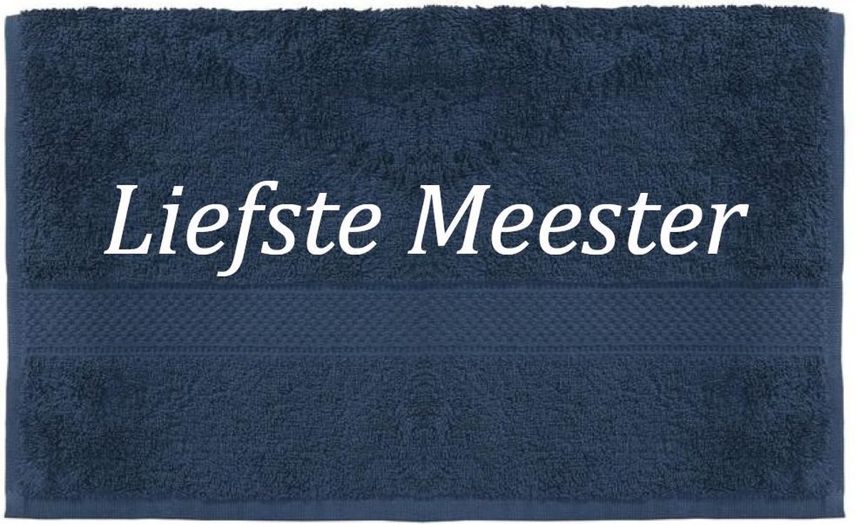 Handdoek - Liefste Meester - 100x50cm - Donker blauw