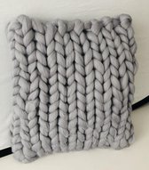 Sierkussen - Silver. % Merino Lontwol Xxl Handmade. - 45 Cm X 45 Cm